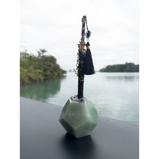 石中劍黑金古刀拆信刀 玉石底座擺飾 辦公室文創禮品 寓意守護, 1個