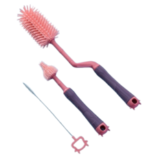 台灣現貨嬰兒奶嘴刷奶瓶刷吸管刷三件套裝組合裝旋轉式軟膠清潔刷, 詳見頁面, 1套