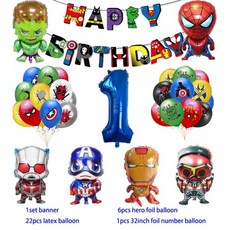 생일 파티 학예회 이벤트 할로윈 용품 어벤져스 풍선 스파이더맨 아이언맨 헐크 슈퍼 히어로 장식 식기 배너 배경, Other, 1Set O1
