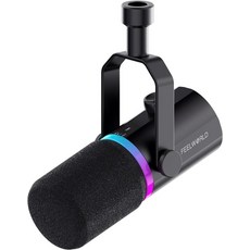 FEELWORLD PM1 XLR USB 다이내믹 마이크 팟캐스트 녹음용 PC 컴퓨터 게임 라이브 스트리밍 보컬 보이스 오버 음성 차단 기능이 있는 스튜디오 메탈 RGB 라이트, Black