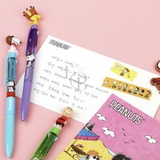 EVERYBOX 피너츠 캐릭터 마스코트 3색 볼펜 스누피 부드러운펜 학생볼펜, 우드스탁