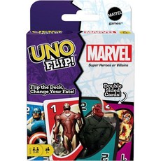 보드게임 유희 카드게임 그룹게임 Mattel Games UNO FLIP MARVEL 카드 게임 112 포함 를 위한 선물 7세 이상 플레이어를 가족 성인 게임의 밤, 1개