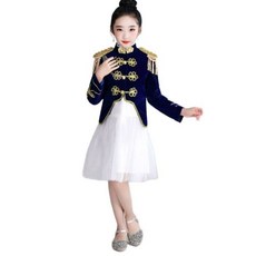 유럽 제복 왕실 중세 군악대 궁중 의장대 공연복 예복 장교 남자 사진, 140cm, 남아용 (상의+화이트 바지+셔츠)