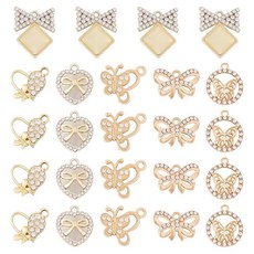 Cheriswelry 합금 나비 매듭 참 펜던트 크리스탈 라인스톤 나비 댕글 참 발렌타인 귀걸이 참 주얼리 제작용 목걸이 팔찌 DIY 용품 크리스탈 라인스톤, 골드