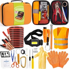 AUTODECO 자동차 도로변 비상 키트 자동차 안전 키트 휴대용 자동차 키트 점퍼 케이블 포함 안전 망치 오렌지, AUTODECO 자동차 도로변 비상 키트, 자동차 안전