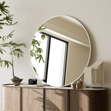 뷰티피크 화장대 거울 원형 벽걸이형 욕실거울 50/60/75, 화이트60cm