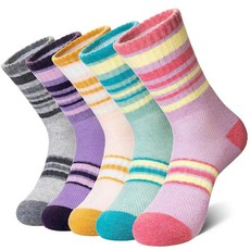 DoSmart 메리노 울 하이킹 양말 여성용 보온 겨울 따뜻한 수분 흡수 부츠 작업 쿠션 선물 양말 5쌍 스트라이프 B, 스트라이프 C