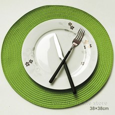 라운드 플레이스 매트 세트 주방 방지 색상 원형 미끄럼 땋은 혼합 테이블 식탁, 2 pcs, Grass green 38cm, 1개