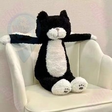 KP精選 爆款黑色貓咪公仔 網紅茶米貓毛絨玩具公仔 可愛黑色貓咪玩偶抱枕 治愈系列生日禮物, 小灰貓,50CM, 1個