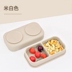 悠優母嬰餐盤碗兒童輔食餵養吸盤碗硅膠分體式大容量寶寶餐盒套裝, 1個, 米白色(餐盒)
