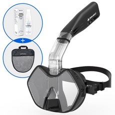 스윔어바웃 프리딥 스노쿨링 마스크 세트 + 안티포그 스프레이, 미스틱 블랙