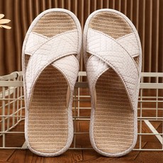 LOKEXING 남성 미끄럼 방지 소가죽 린넨 슬리퍼 여름 홈 실내 통기 땀 흡수 쿠셔닝 샌들 통굽 가정용