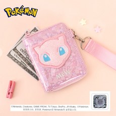 포켓몬스터 뮤 캐릭터 아동 지갑 여아 주니어 반지갑 동전 카드 지갑 목걸이 용돈 지갑 선물