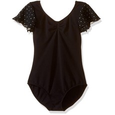 Bloch Dance GIRL 걸의 스칼렛 플러터 슬리브 레오타드 스팽글 도트 블랙 사이즈 8-10 184855