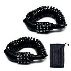 1+1 파크라이프 4단 스틸 와이어 스프링 캐리어 자전거 자물쇠 + 보관 파우치, 2개, 블랙