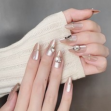 聖誕節爆款穿戴甲草莓塗鴉手工美甲甲片成品30片穿戴式辣妹指甲片, 1個, BY1800珠光寶氣:手工甲M碼#10片/袋