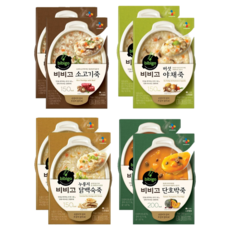 CJ bibigo 綜合風味碗裝即食粥品精選組合 牛肉風味+菇類風味+雞肉風味+南瓜風味 各2入, 1組