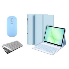 케이스나라 갤럭시탭 A11 플러스 / A9+ 호환 블루투스 키보드 케이스 북커버 무선 마우스 세트, 스카이, 1개