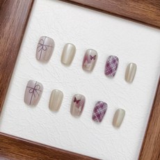 [당일배송] 천안각 리본 체크 디자인 셀프 붙이는 인조팁, 1개, 02 - T045 M