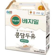 베지밀 무가당 콩담두유, 16개, 190ml