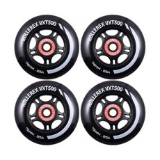 Rollerex VXT500 인라인 스케이트 휠 - 4팩 베어링 스페이서 및 와셔 옵션 실내 실외 스케이팅용 내구성 있는 교체 롤러 블레이드 80mm 터프 그린 164556, Steel Black