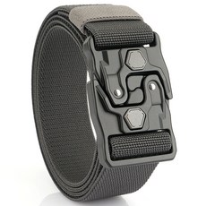 鋁閤金戰術腰帶休閒彈力帆布尼龍自動扣編織皮帶男士軍訓工裝, 灰色-彈力, 1個