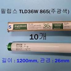 필립스 직관형광램프 TLD 36W/865 (오스람 FL36W/865 동일사양) 주광색, 10개