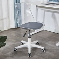 회의용 의자 바퀴달린 사무실 등받이 컴퓨터 공부 학생, 팔걸이 없음, 투명 그레이 쿠션