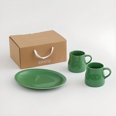 에라토 르네 머그 & 플레이트 2인 선물세트 3p, 그린, 머그 2p + 타원접시 1p, 1개