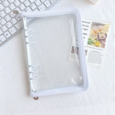 A5 6공 바인더 커버 글리터 지퍼형 포카바인더, 1개, 화이트 1개, 화이트