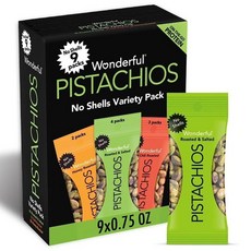 Wonderful Pistachios 쉘 너트 없음 버라이어티 팩(9팩), 다양성