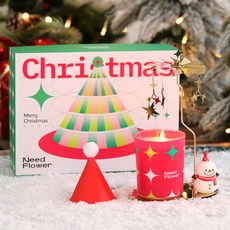 Need Flower 精緻聖誕節禮盒！附贈提袋！療癒氣氛 交換禮物 聖誕禮物, 1個, 心願壁爐（紅）,香氛蠟燭+旋轉掛飾+聖誕公仔
