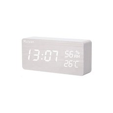 디자인 알람 시계 우드 LED 디지털 시계 온도 습도계 캘린더 음성 감지 USB/건전지 공급