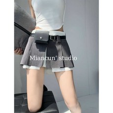 마이크로 미니 스커트 레이어드 안감 속바지 가방 벨트 포함 똥꼬치마