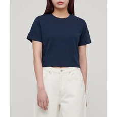 매장정품 무신사스탠다드우먼 MUSINSA STANDARD WOMAN 우먼즈 크루 넥 크롭 반팔 티셔츠 [네이비] MWJTS5Z08-NA 541683