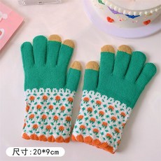 可愛小熊刺繡針織手套 女 秋冬保暖觸屏手套