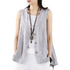 차쿠 여성 여름 빅사이즈 캐주얼 린넨 조끼 중년 베스트 A라인