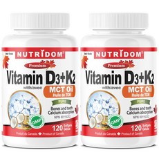 뉴트리돔 비타민 D3+K2 MCT오일함유 최적배합 Vitamin D3 & K2 1000IU 120소프트젤 캐나다 직구, 2개, 120정