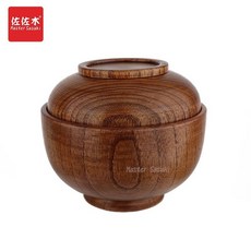 熱銷 復古風手工整木實木木頭套碗 多用碗兒童碗 奶茶碗 泡麪木碗帶蓋 木碗, 整木約直徑14高10釐米, 1個