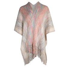 ZLYC 여성용 숄 골든 트림 니트 담요 랩 프린지 판초 코트 가디건 스페이스 염색 베이지 핑크 142132