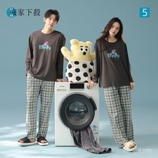 卡通狗情侶睡衣套裝：抗菌新疆棉長袖格子純棉家居服