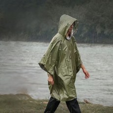 다용도 양면 우비 등산 백 패킹 캠핑 휴대용 비 옷 방한 복 방수 우의 레인 코트 입는 우산 장마 판초, 1개, 녹색