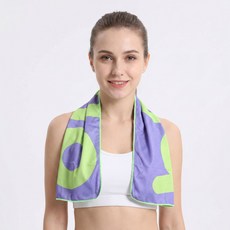 印花冷感巾 戶外運動冰絲涼感巾, hello - 深紫色, 1個
