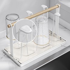 리빙쉘 6P 대나무 컵 건조 거치대 컵걸이, 1개, 화이트