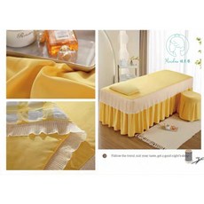 泡泡紗格子款美容床組/美容床五件組, 黃色
