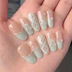 穿戴甲甲片高級感手工法式豹紋貓眼美甲片女士預製假指甲, 1個, BY2063高情逸態:手工甲XS碼#10片/袋