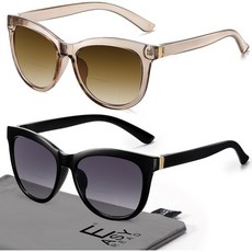 이지 리딩 2팩 여성용 카테아이 바이포칼 선글라스 패션 아웃도어 선 리더 자외선 차단 기능, Black/Brown, 2.75 x, 2개