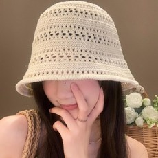 여성 여름 자외선차단 그물 니트 모자 벙거지 버킷햇, 브라운