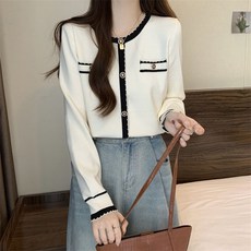 ORZQU 봄 여성 슬림 라운드 니트 분위기 슬림 이너탑