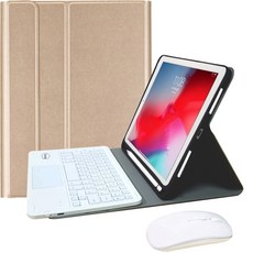 Powerway iPad Air3/Pro10.5吋專用樂控型藍牙鍵盤皮套組，搭配同色無線滑鼠，無線連接，一年保固, 香檳金(白色鍵帽/白色滑鼠), 巧克力式鍵帽